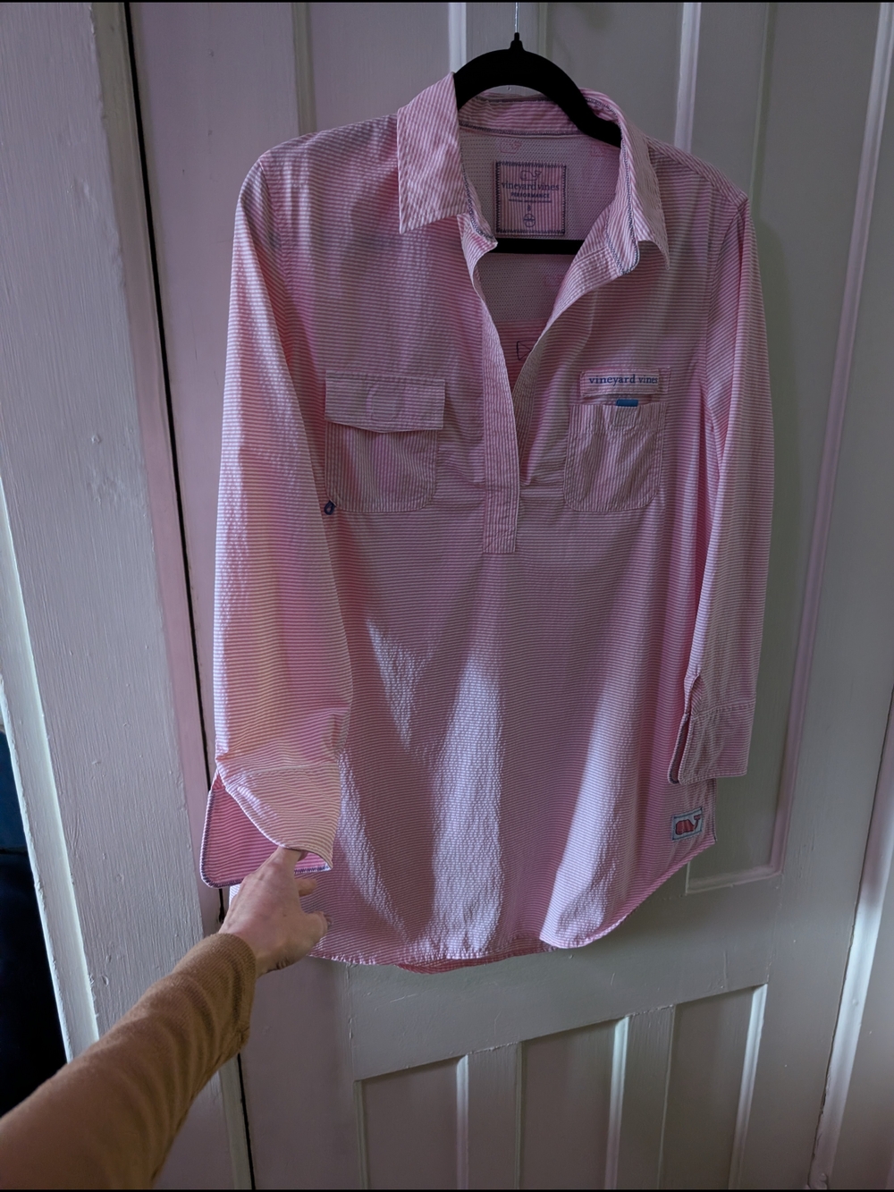 Vineyard Vines Performance Sailing Shirt Womens 8 Pink White Striped Pullover - Picture 2 of 8